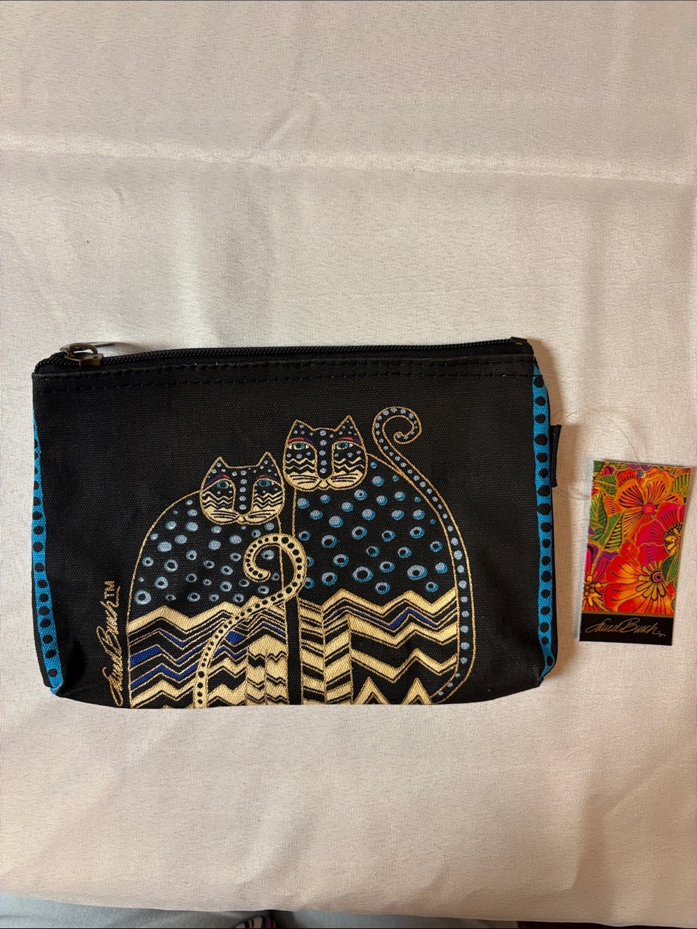 Laurel Burch Black and Blue Cat Print Cosmetic Pouch